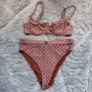 Onia orange, white polkadot, high waisted, bikini swim bathing suit